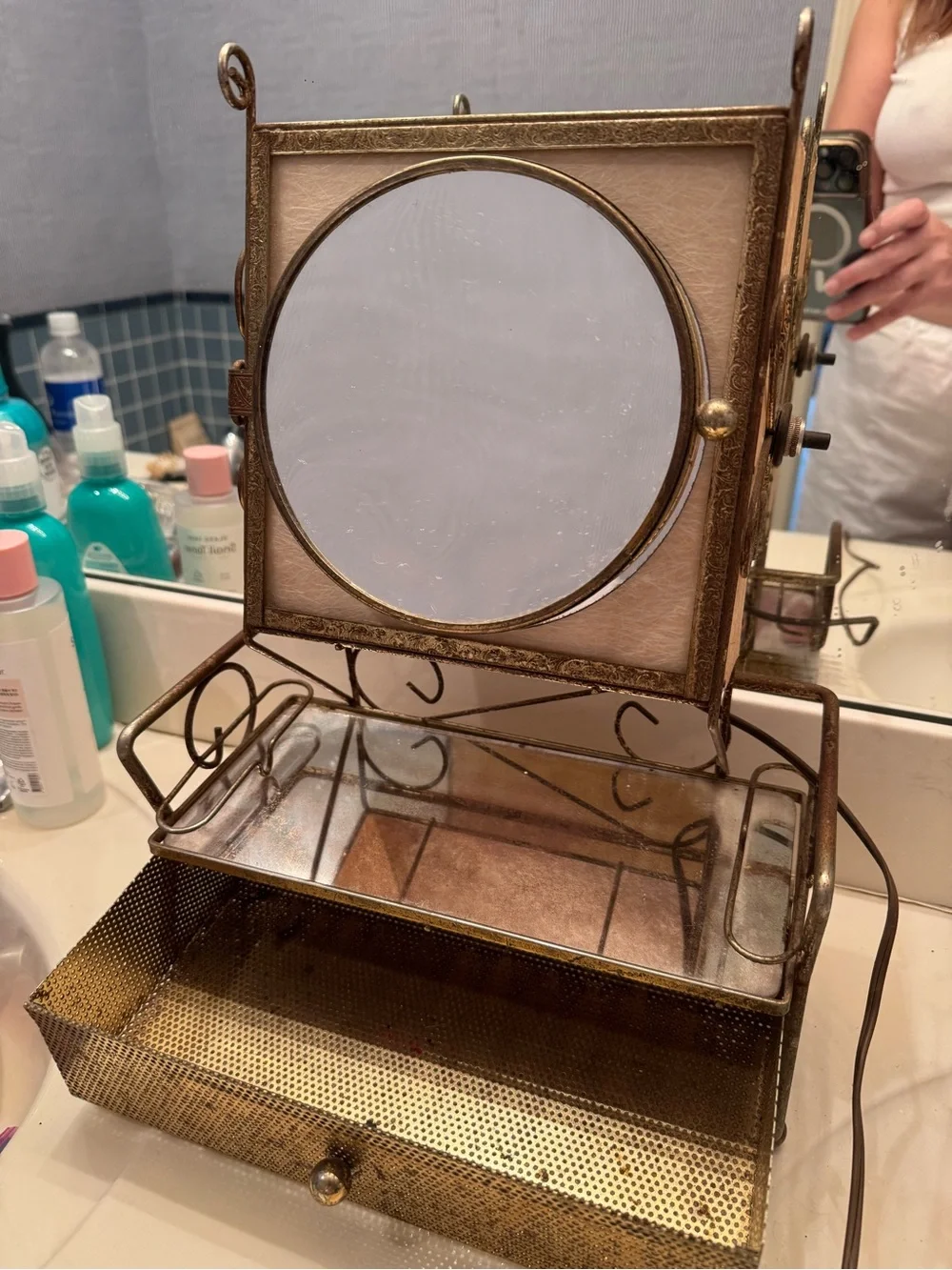 Vintage Gold Vanity Mirror and Jewelry Tray